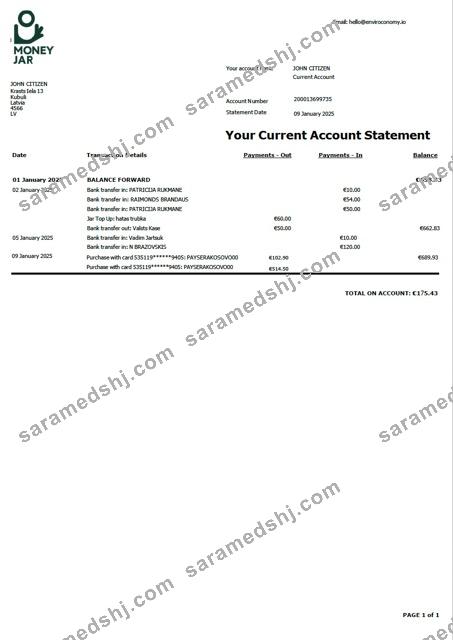 Latvia Money Jar account statement Word and PDF template